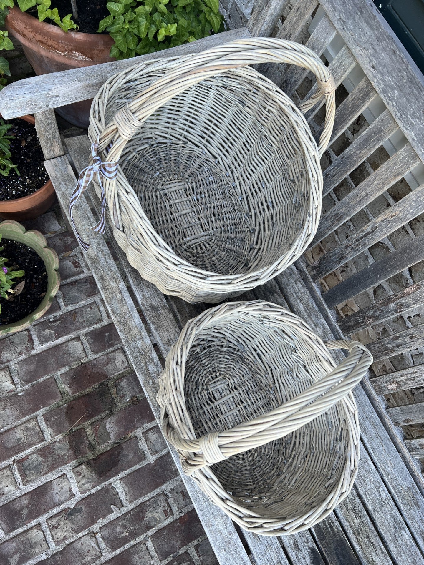 woven flea market baskets-set of 2