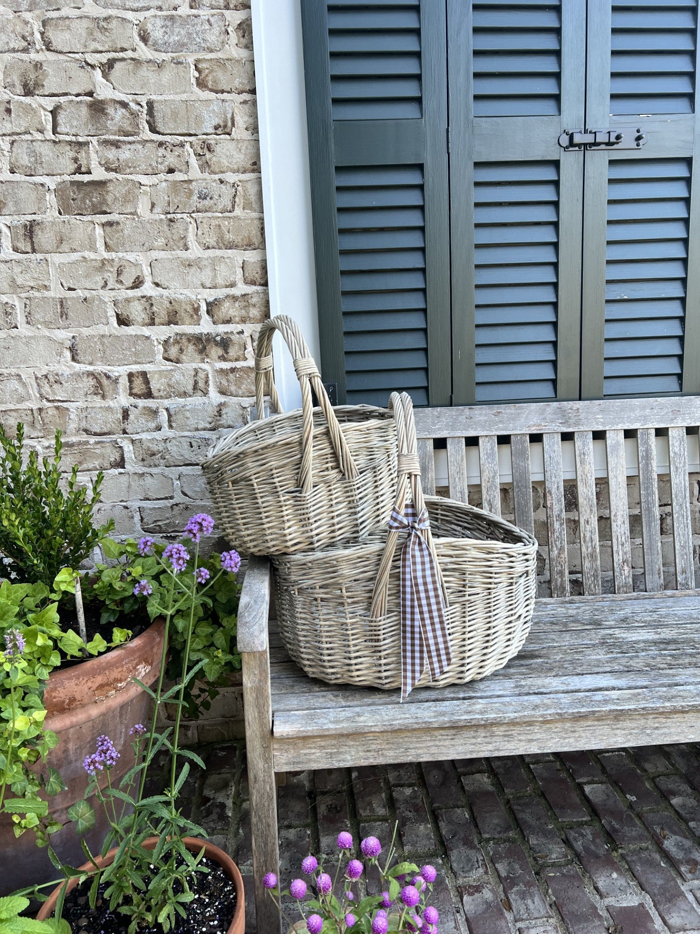 woven flea market baskets-set of 2