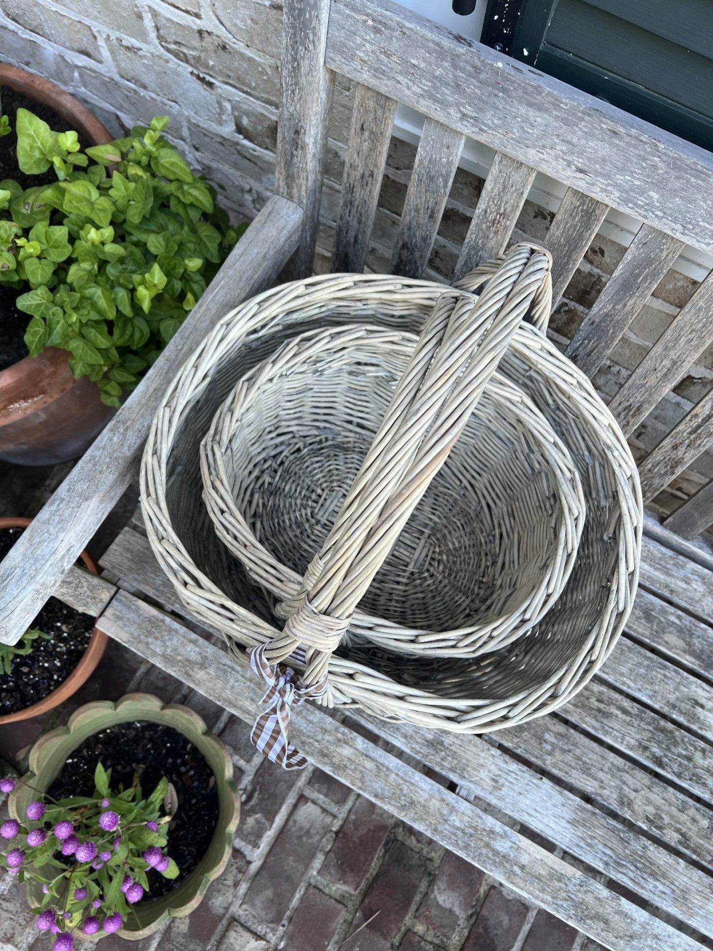 woven flea market baskets-set of 2