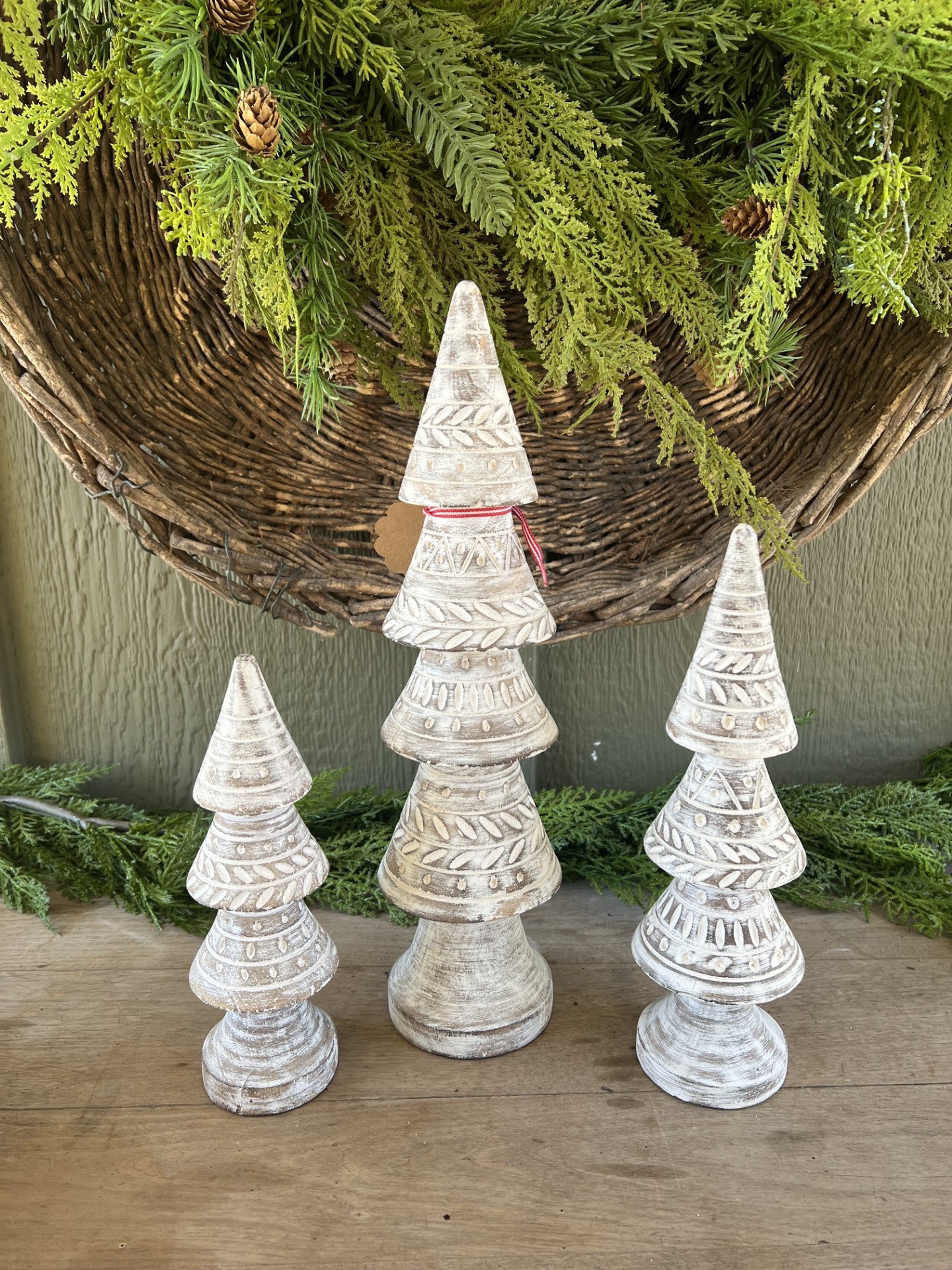 cutest felt santas and set of 3 wooden trees
