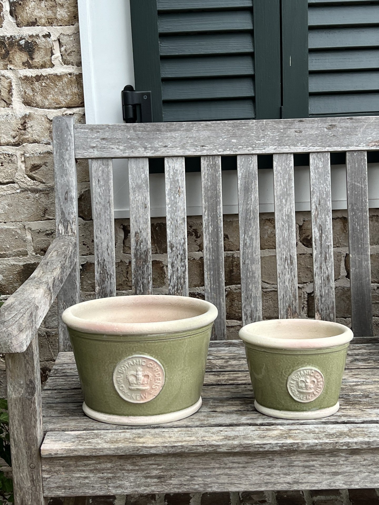 kew pottery in moss green