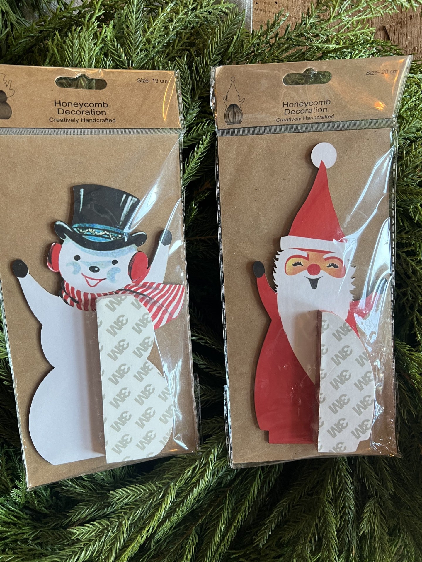 cutie honeycomb santa and snowman ornaments