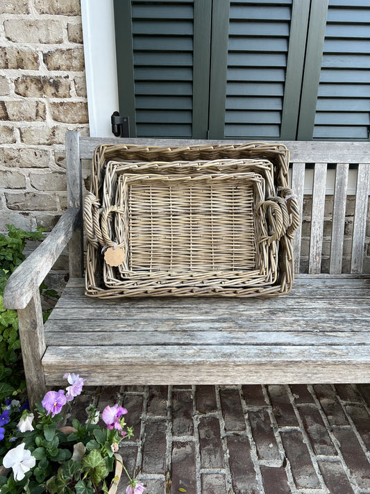 woven rattan basket trays with handles