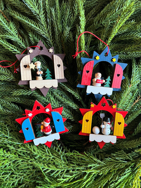 set of 4 precious tiny wooden ornaments