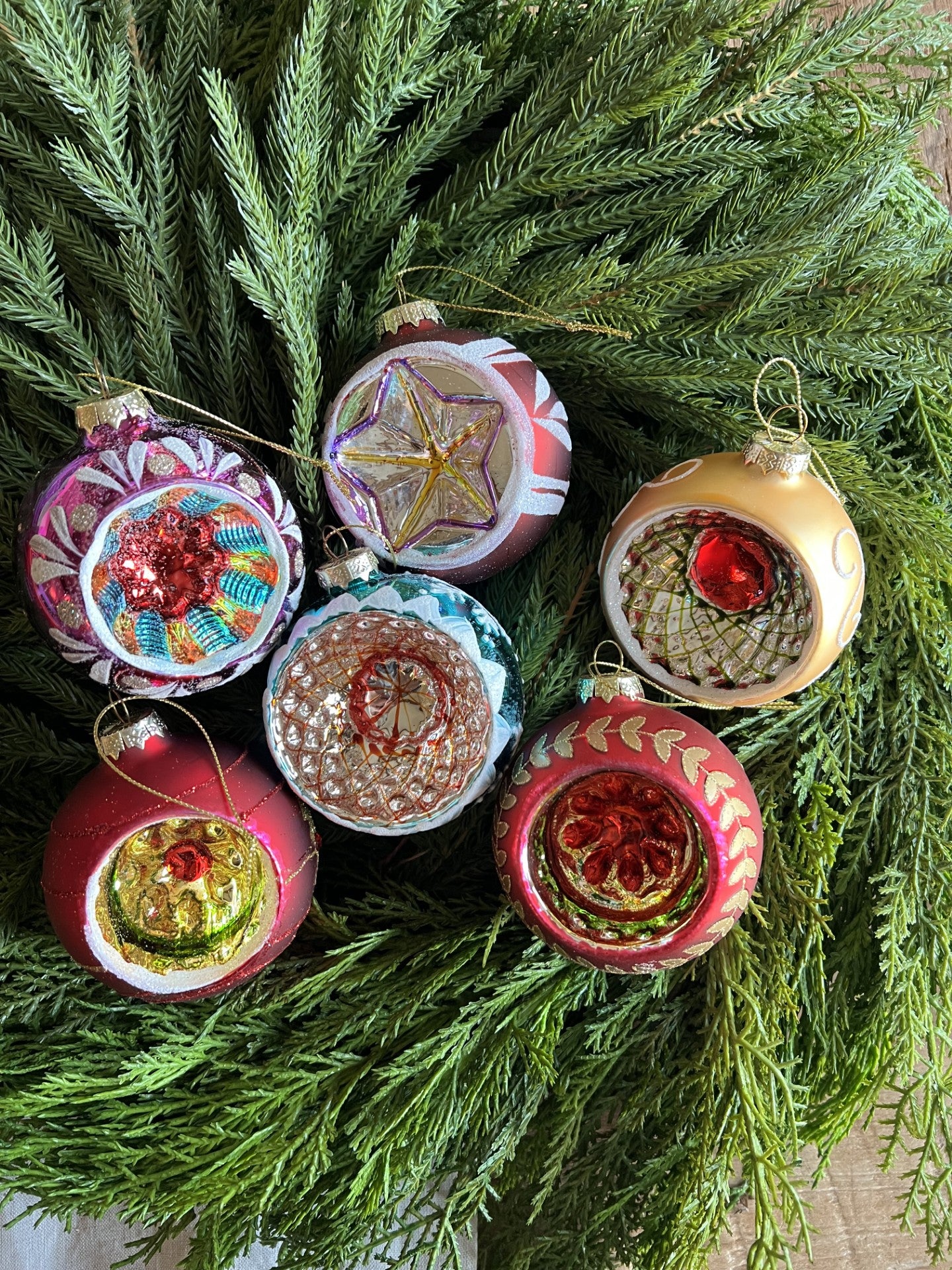 set of 6 beautiful glass colorful ornaments-large