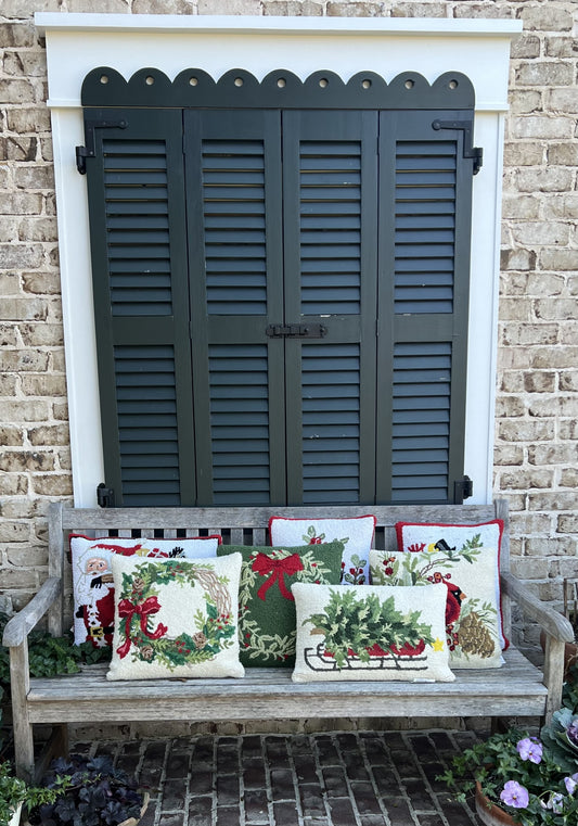 adorable Christmas hooked wool pillows..