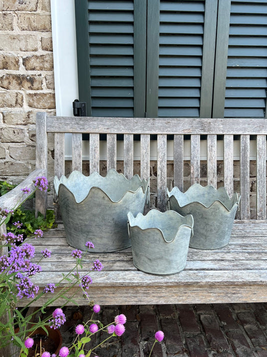 set of 3 cutest scallop  metal planters