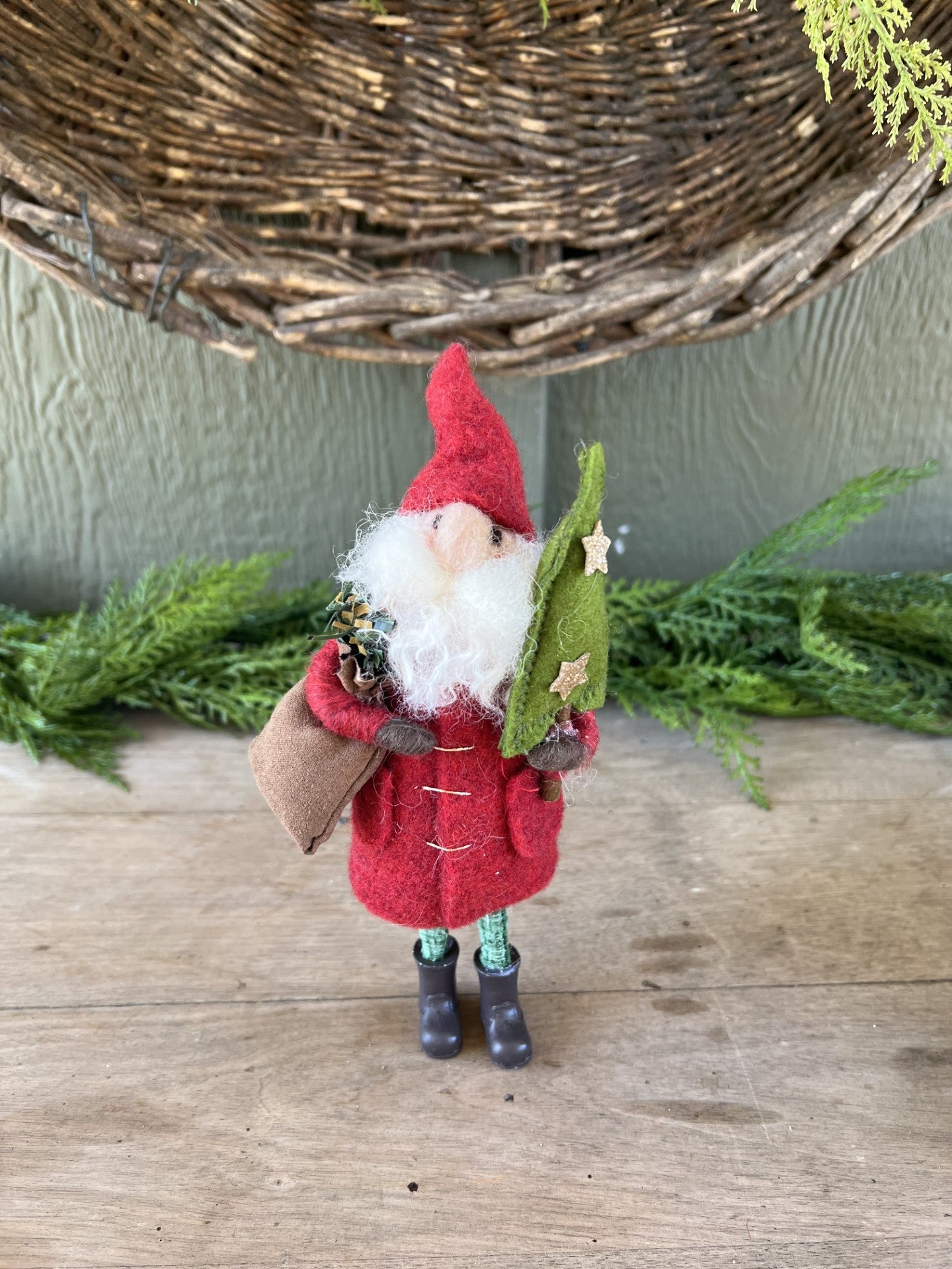 cutest felt santas and set of 3 wooden trees
