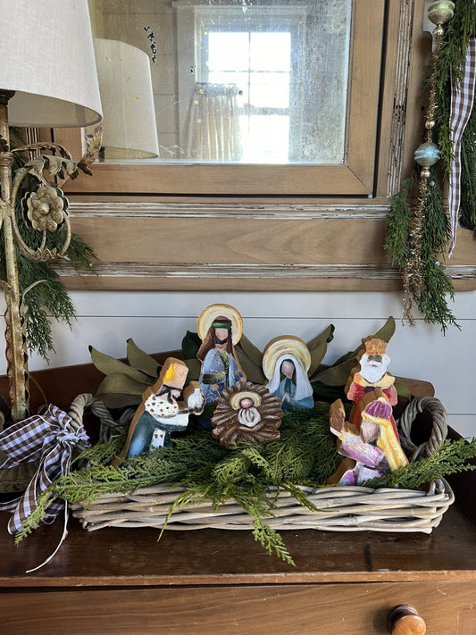 beautiful painted wood nativity