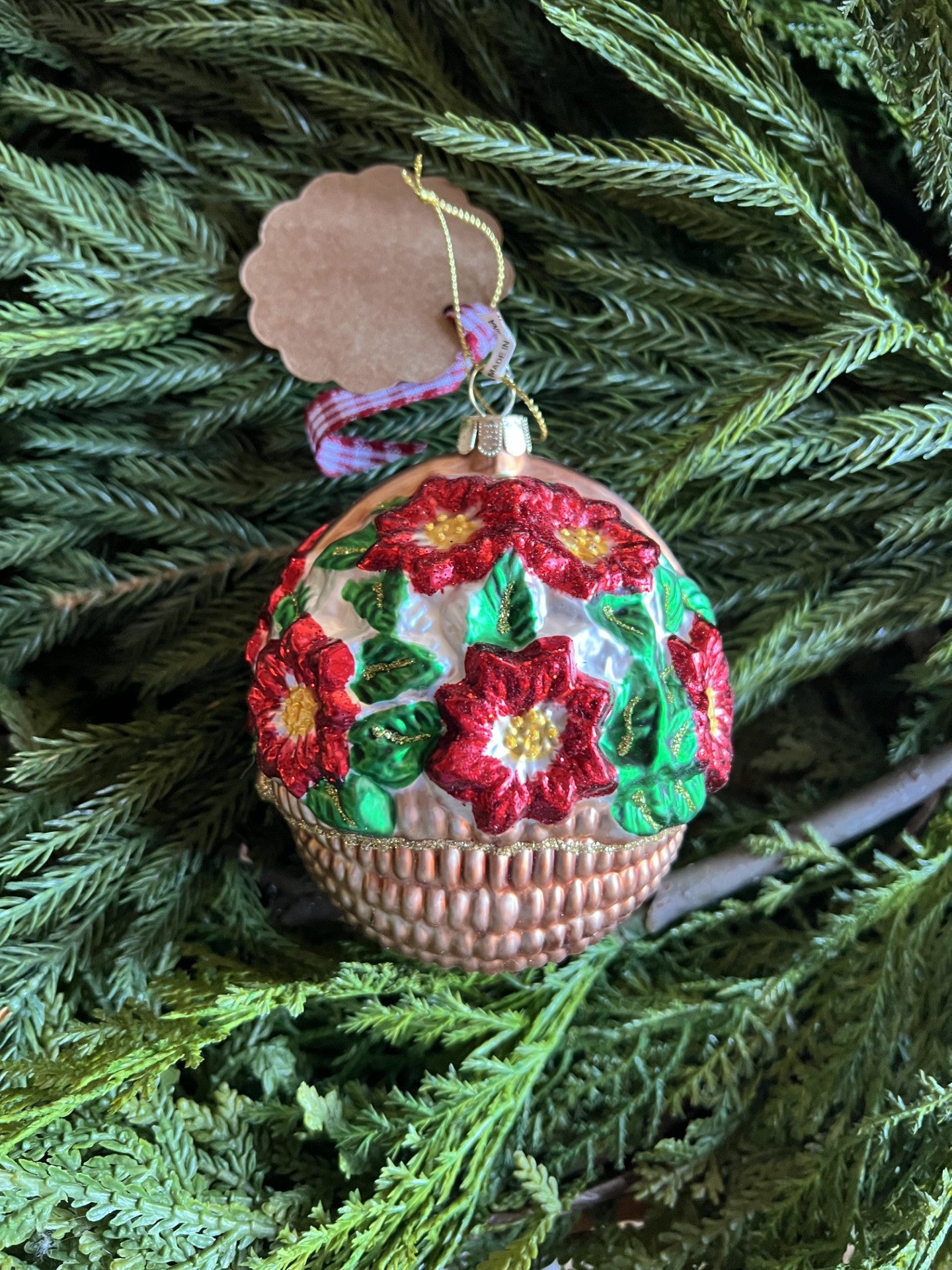 beautiful basket of poinsettias ornament