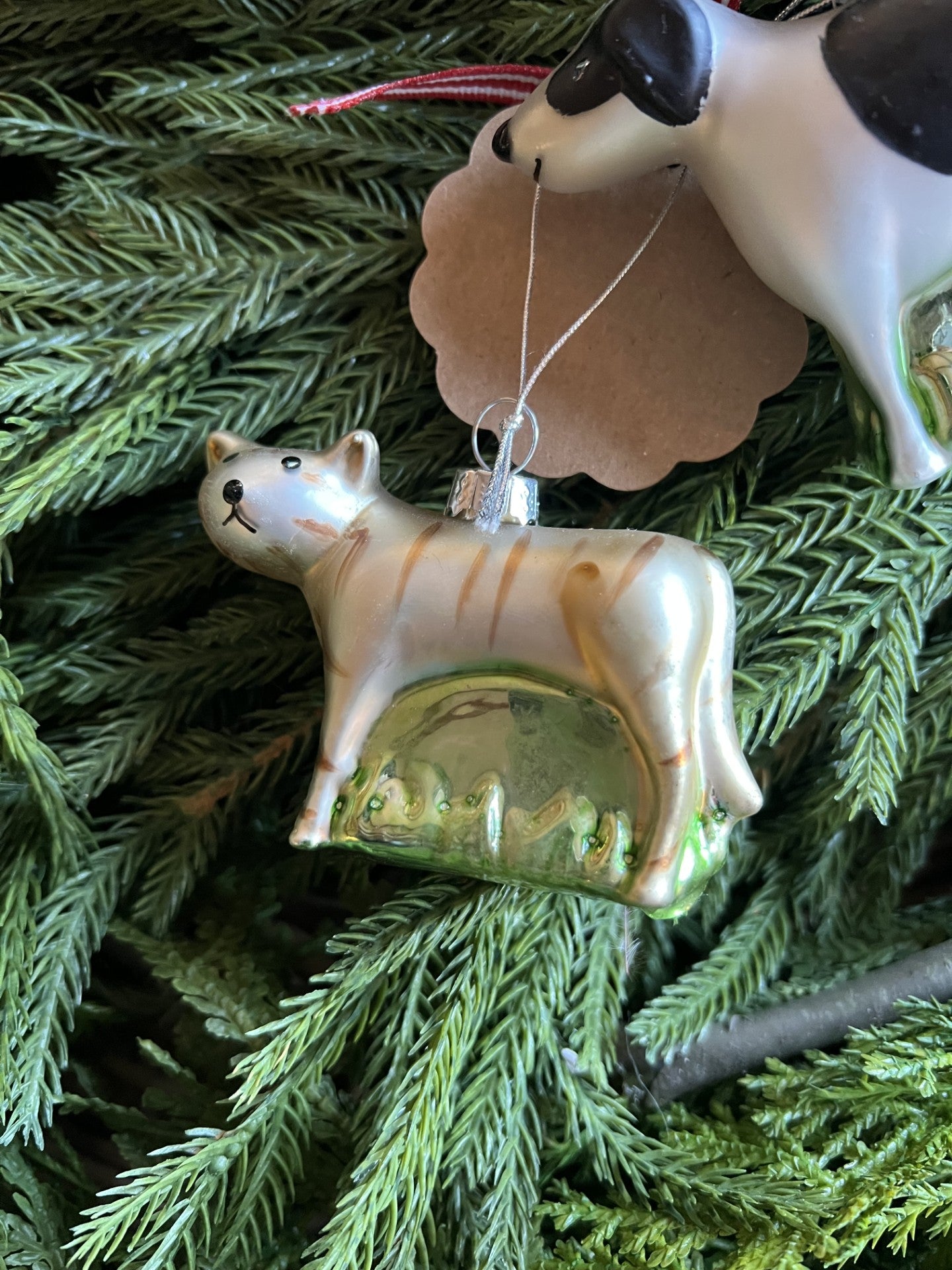 darling dog and cutest cat glass ornaments --set of 2