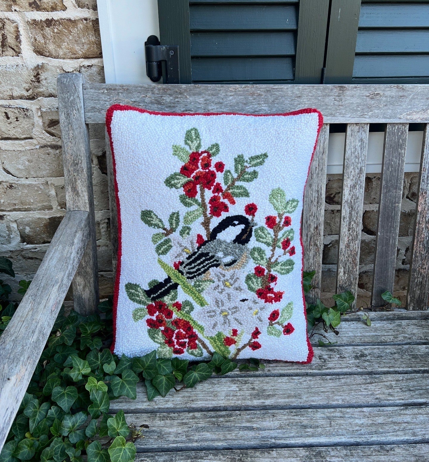 adorable Christmas hooked wool pillows..