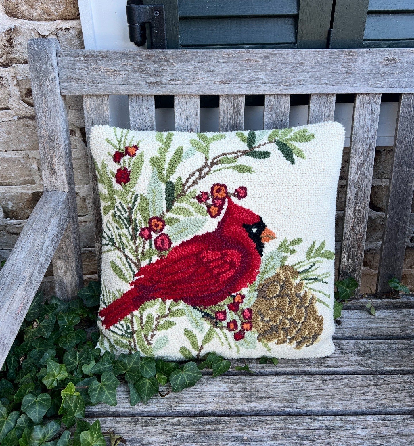 adorable Christmas hooked wool pillows..