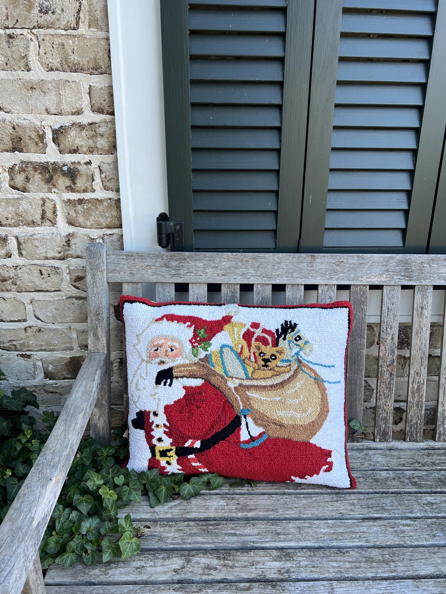adorable Christmas hooked wool pillows..