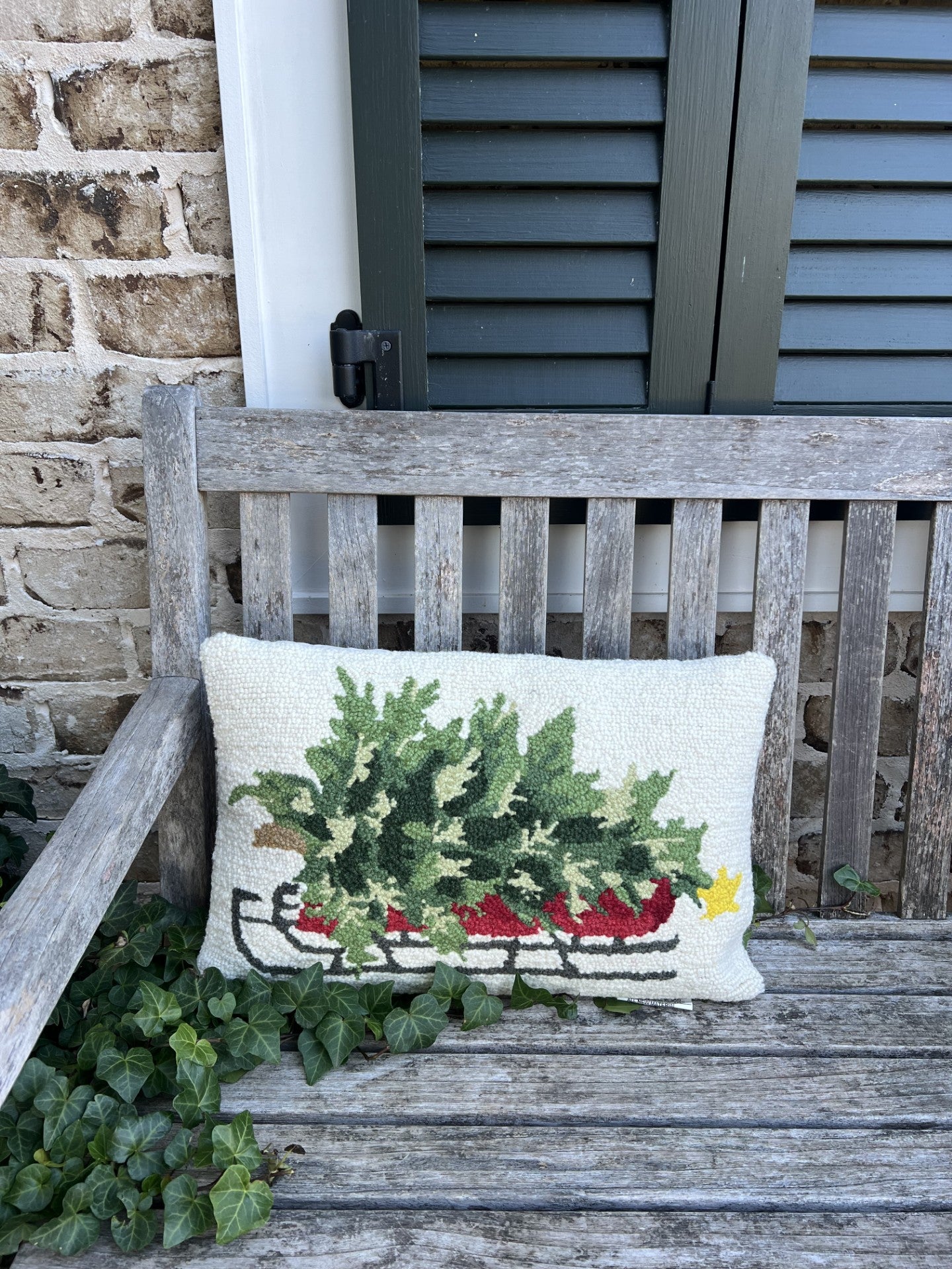 adorable Christmas hooked wool pillows..