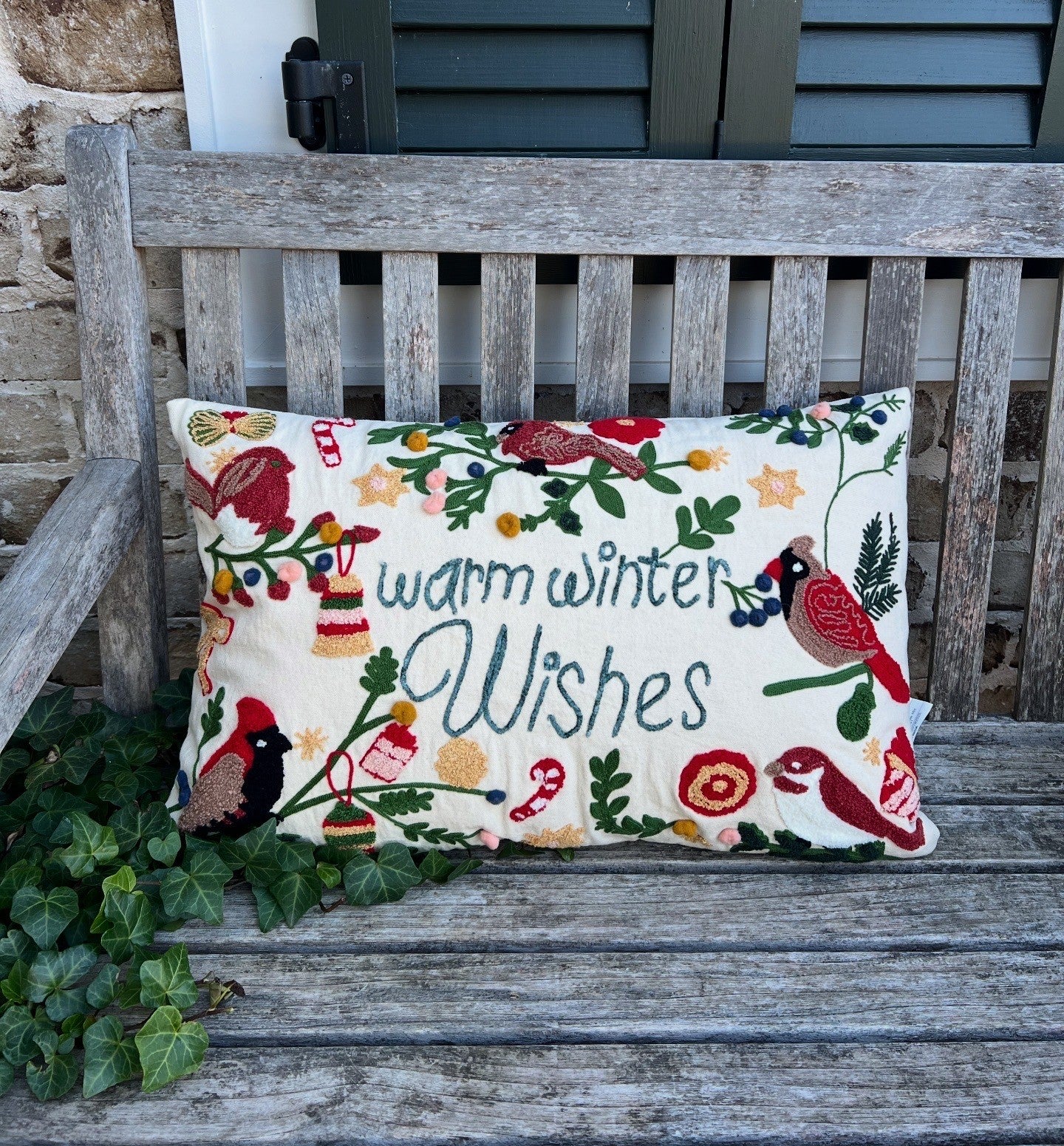 adorable Christmas hooked wool pillows..