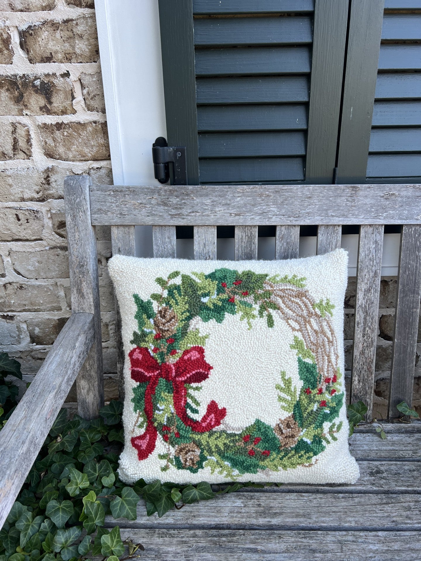 adorable Christmas hooked wool pillows..