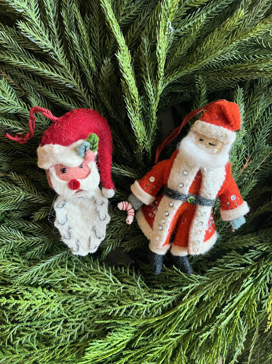 set/2 wool felt Santa ornaments