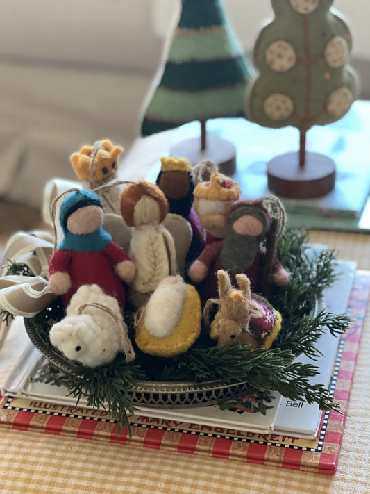 sale!! precious handmade wool nativity and wool felt trees (trees sold separately and sold out) wool nativity is on sale from $89 now $59!!